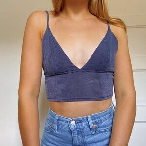 Urban outfitters shiny navy crop top